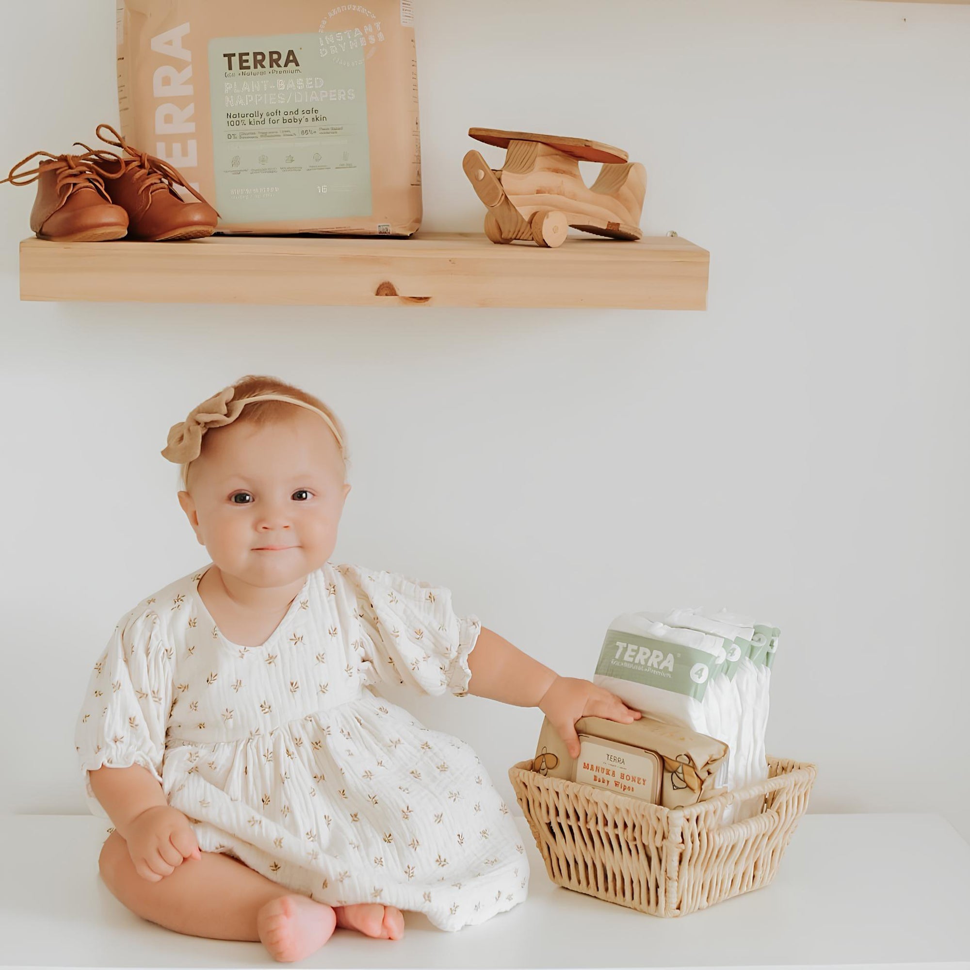 baby on changing table with eco friendly diapers